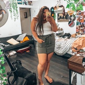 Army green button up skirt